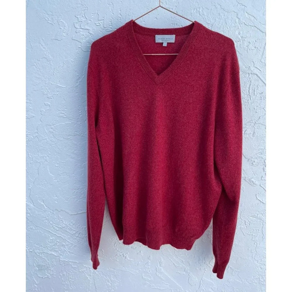 Neiman Marcus Cloud Cashmere Mens Pullover Long Sleeve V Neck Sweater Red Sz L - Picture 3 of 11